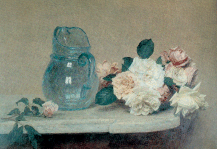 Fantin Latour: Still Life: Roses and a Glass Jug:1889 :Lyon, Musee des Beaux Arts