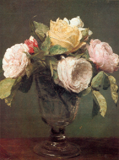 Fantin Latour:
					Still LIfe: Roses in a Small Glass Vase: ( Museum & Art Gallery,Birmingham, England)