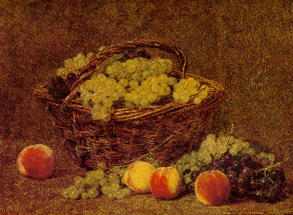 Fantin Latour: Still Life:  Basket of Grapes & Peaches: 1895